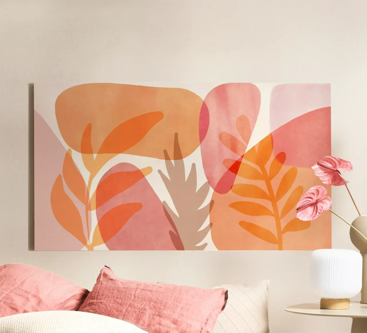 Giardino Boho Mid Century Mandarino Pesca Corallo tela con Cornice a cassetta da Andrea Haase Modern Home