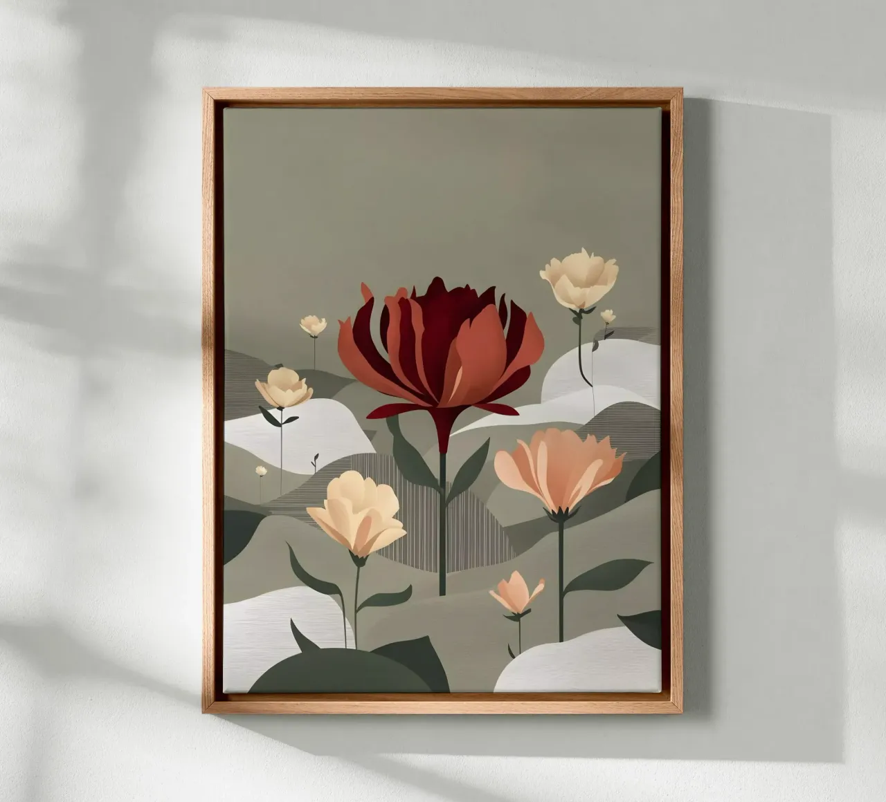 Karmesinroter Lotus inmitten eines Feldes von Gänseblümchen Leinwand mit Schattenfugenrahmen von Artistic-shop