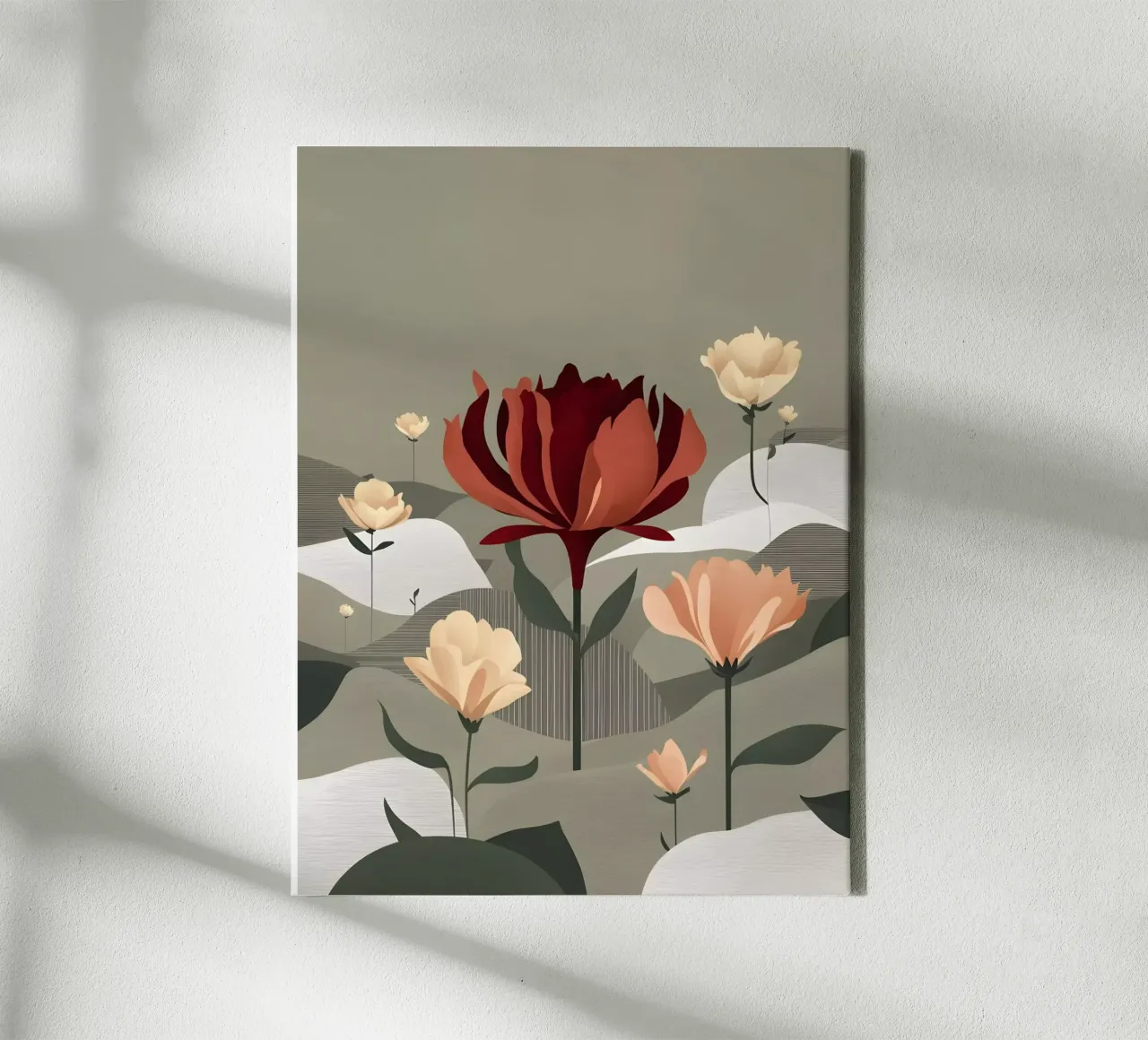 Karmesinroter Lotus inmitten eines Feldes von Gänseblümchen Leinwand mit Schattenfugenrahmen von Artistic-shop
