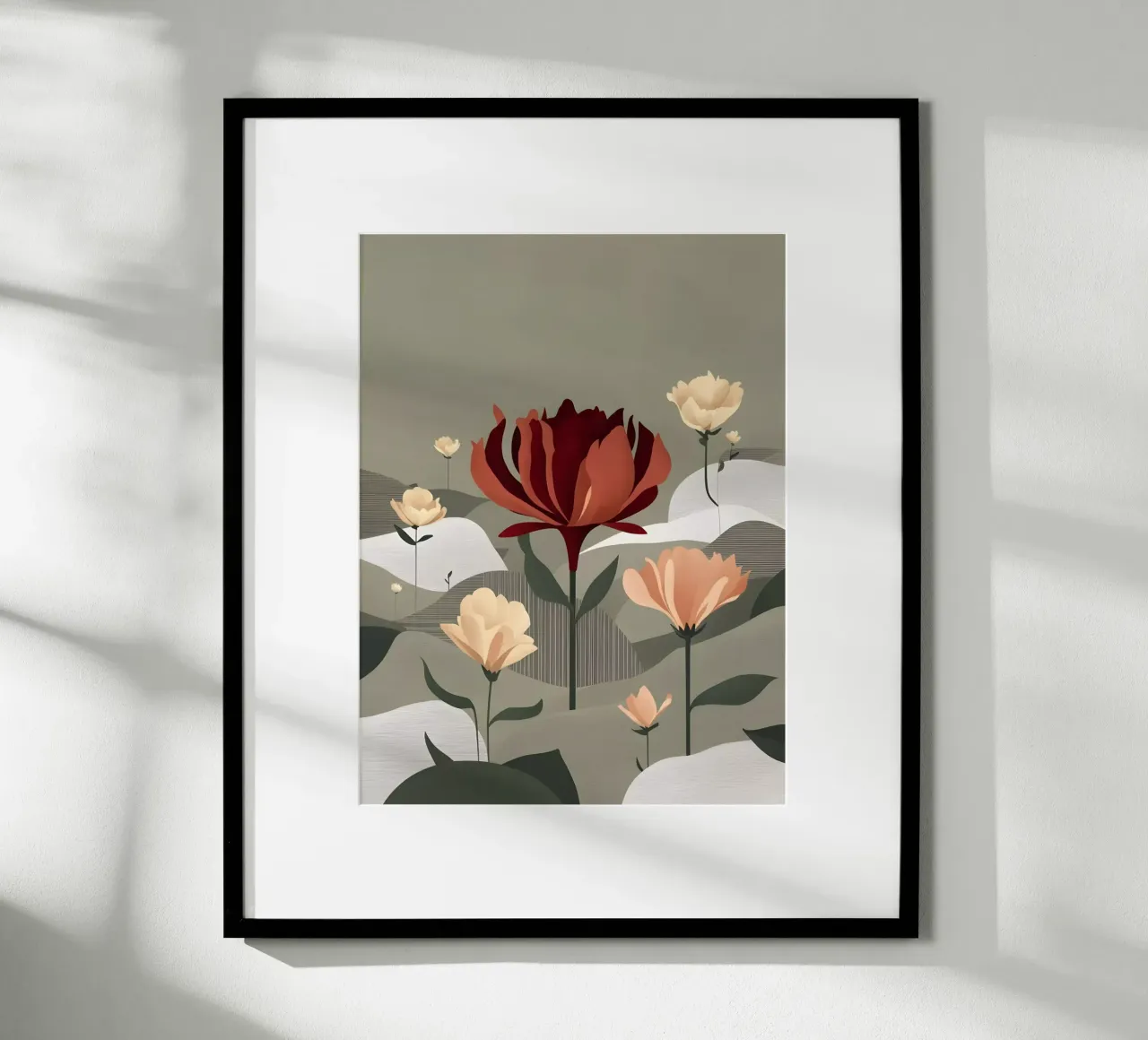 Loto cremisi in mezzo a un campo di margherite poster da Artistic-shop