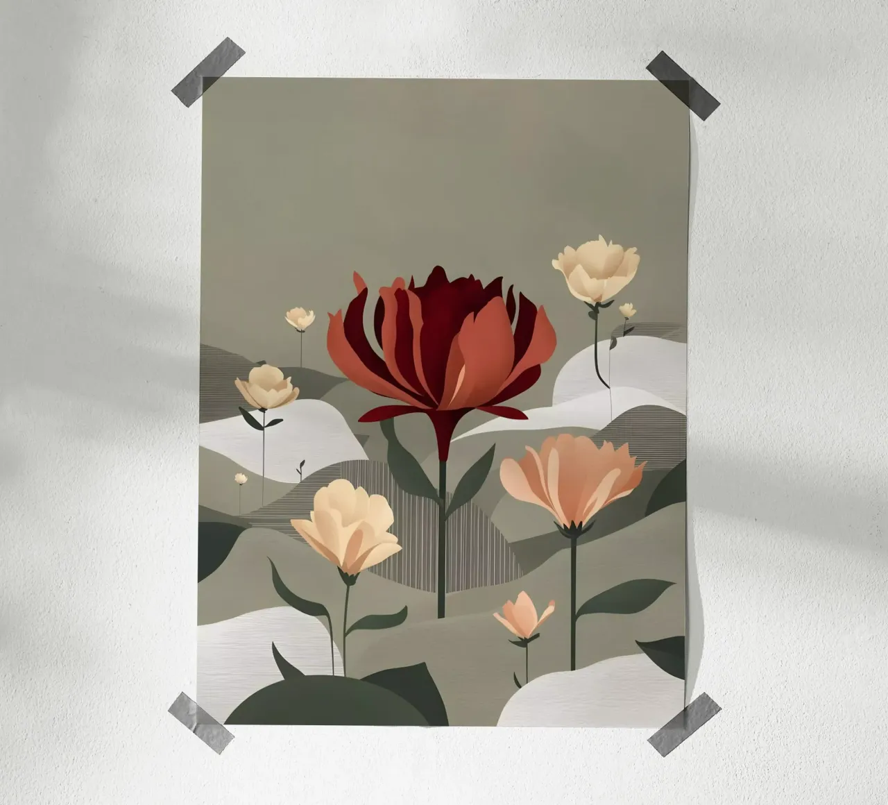 Loto cremisi in mezzo a un campo di margherite poster da Artistic-shop