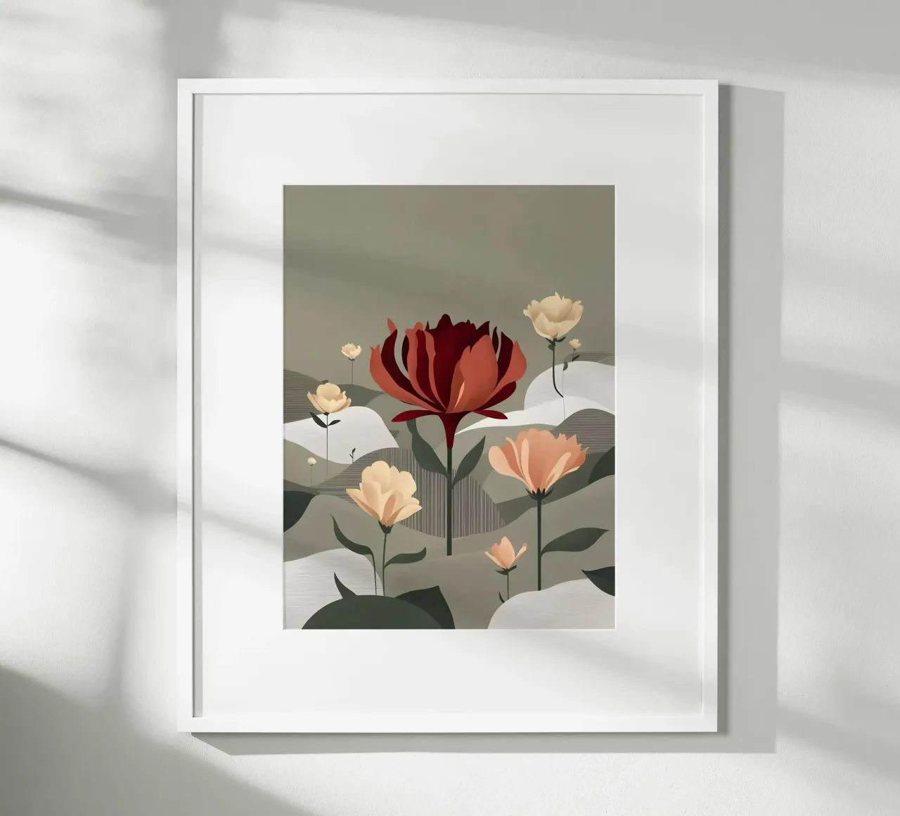 Loto cremisi in mezzo a un campo di margherite poster da Artistic-shop
