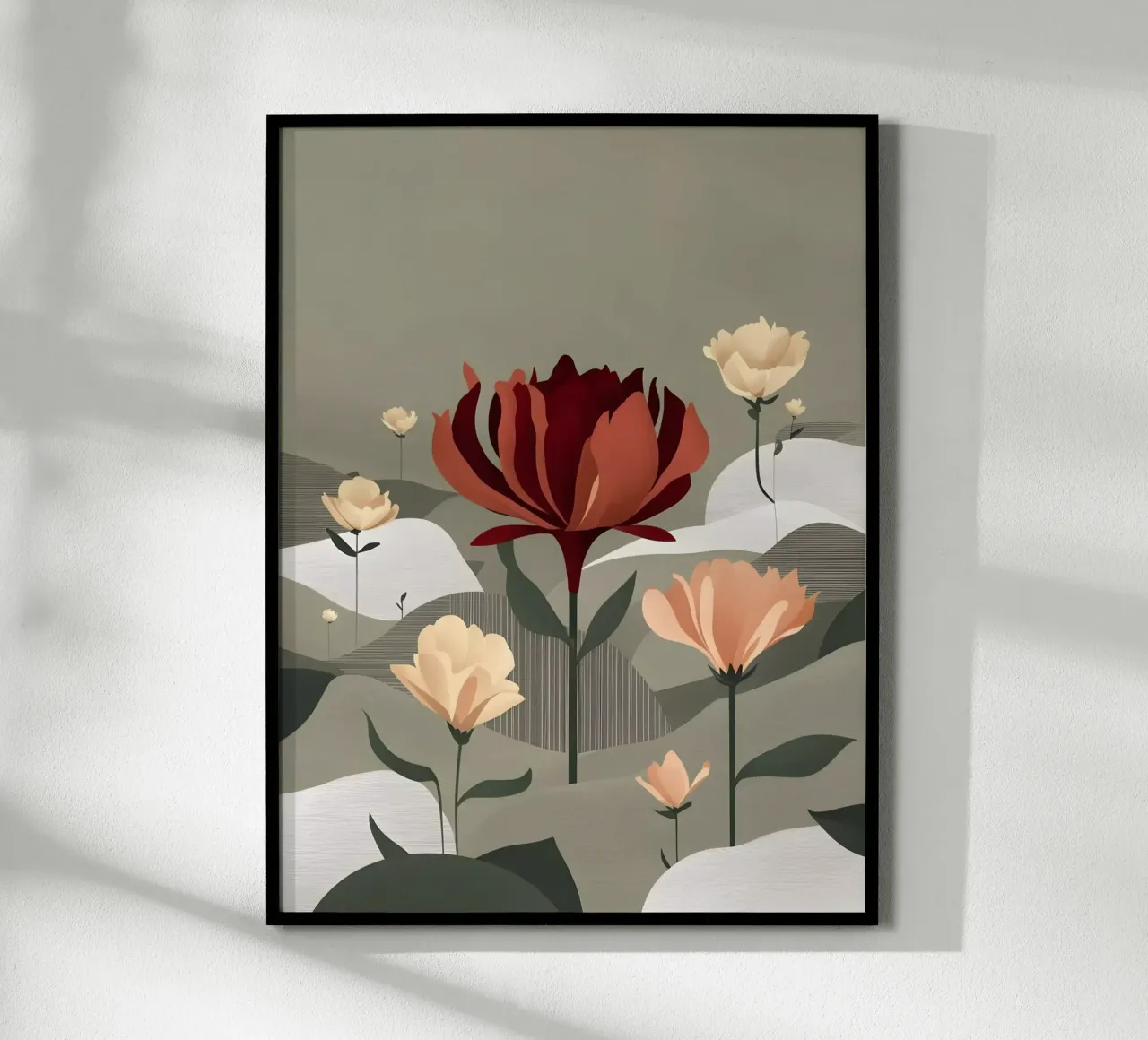 Loto cremisi in mezzo a un campo di margherite poster da Artistic-shop