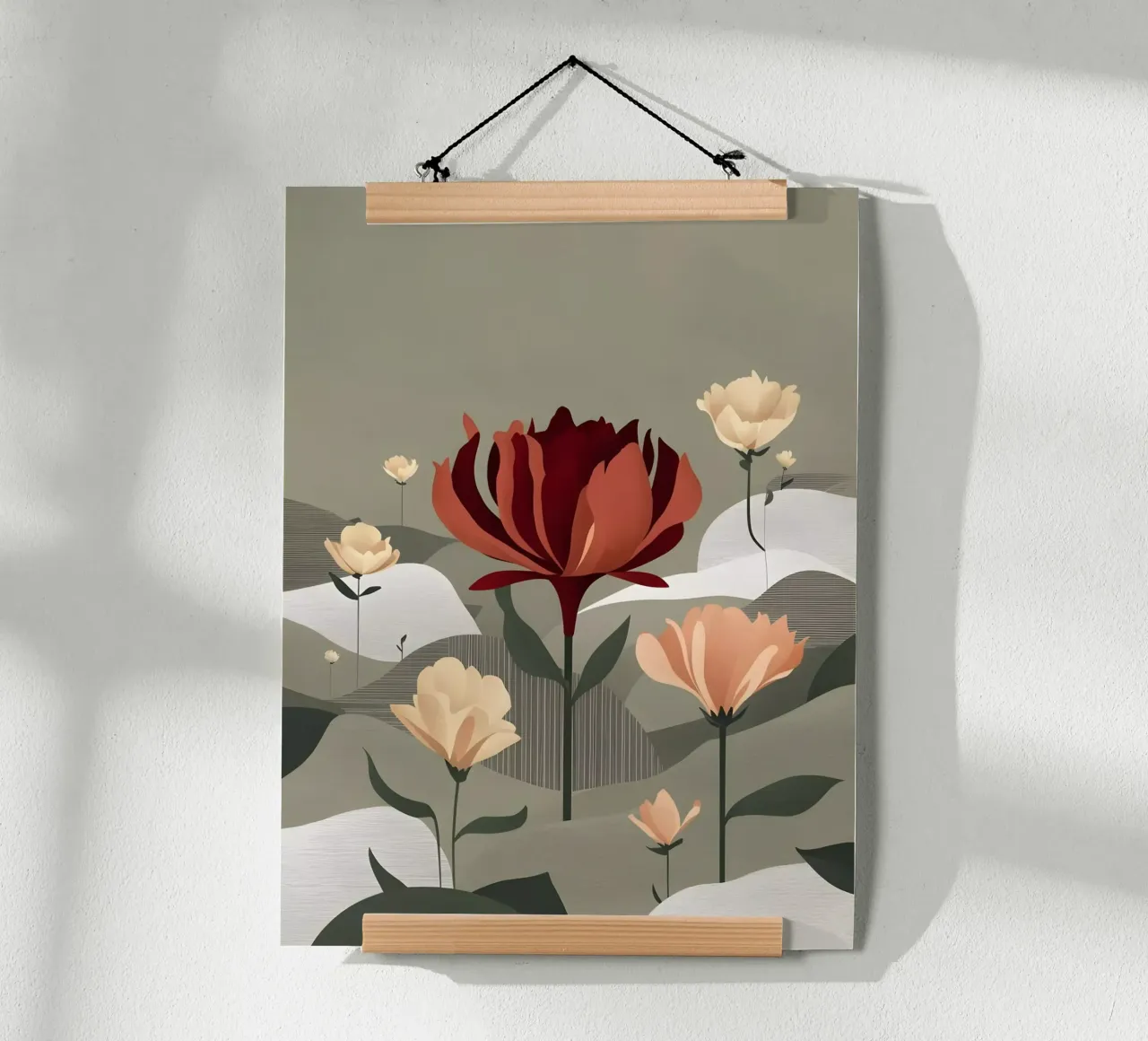 Loto cremisi in mezzo a un campo di margherite poster da Artistic-shop
