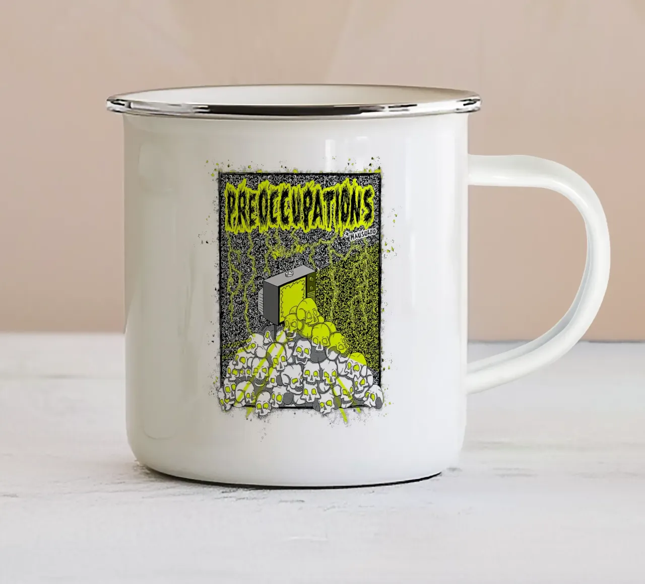 Preoccupations Skull Static emaille mok van MR.A