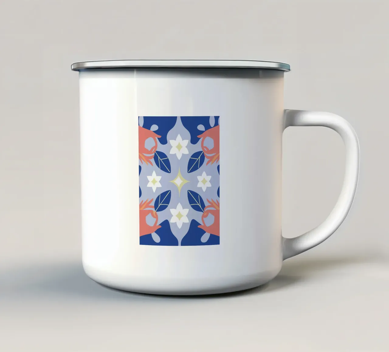 Illustrazione floreale con un tocco umano e creativo tazza in smalto da SPECIAL FLOWER PATTERNS