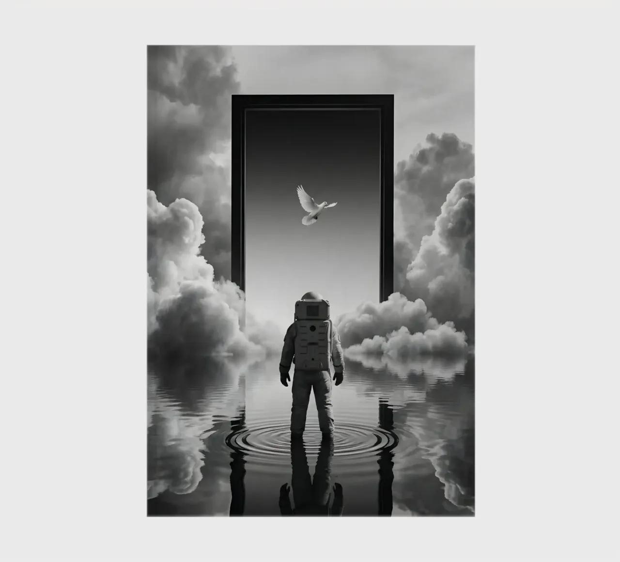 Astronaut at Portal with Dove in Surreal Dreamscape notebook by Cosmic Reverie Studio