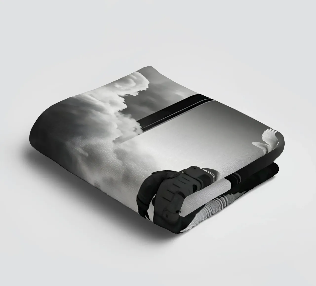 Astronaut at Portal with Dove in Surreal Dreamscape towel by Cosmic Reverie Studio