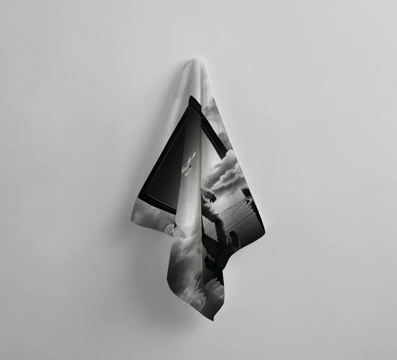 Astronaut at Portal with Dove in Surreal Dreamscape towel by Cosmic Reverie Studio