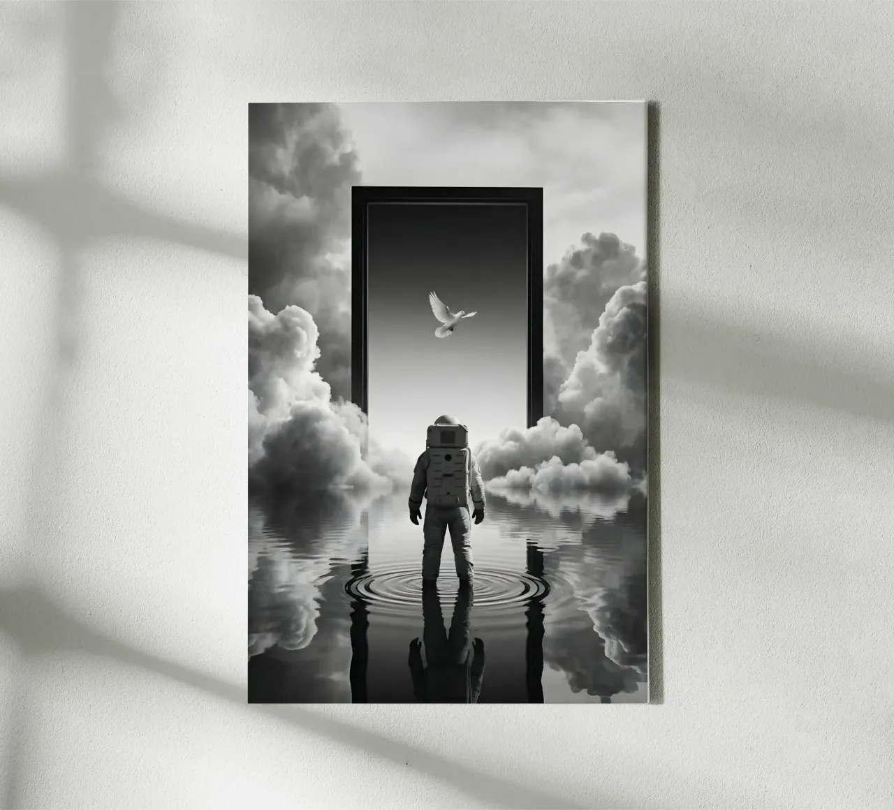 Astronaut at Portal with Dove in Surreal Dreamscape canvas by Cosmic Reverie Studio