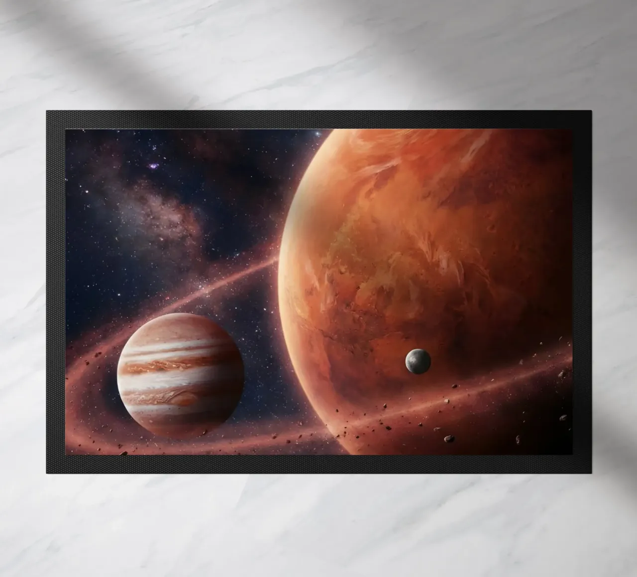 Epic Planetary Alignment in Deep Space Art doormat by Cosmic Reverie Studio