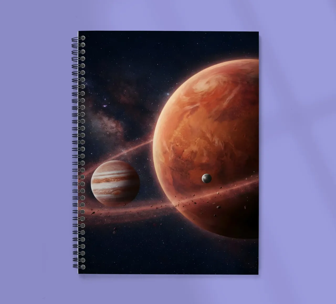 Epic Planetary Alignment in Deep Space Art spiral notebook by Cosmic Reverie Studio