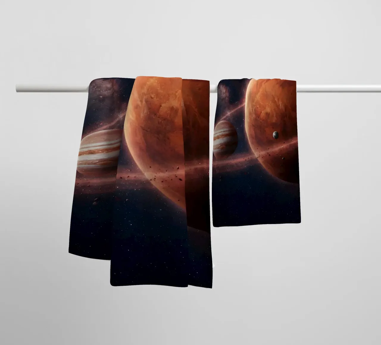Epic Planetary Alignment in Deep Space Art towel by Cosmic Reverie Studio