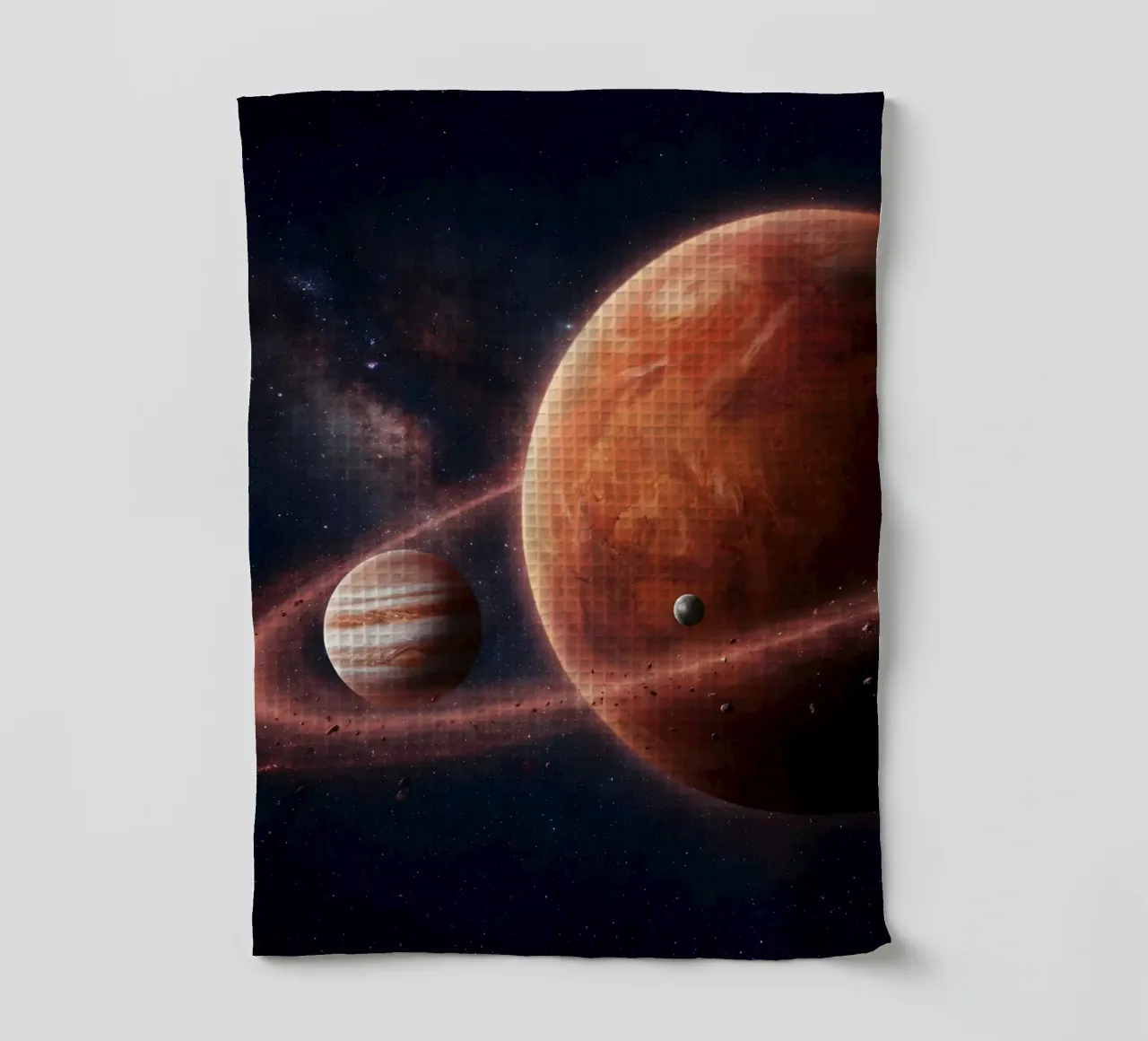 Epic Planetary Alignment in Deep Space Art tea towel by Cosmic Reverie Studio