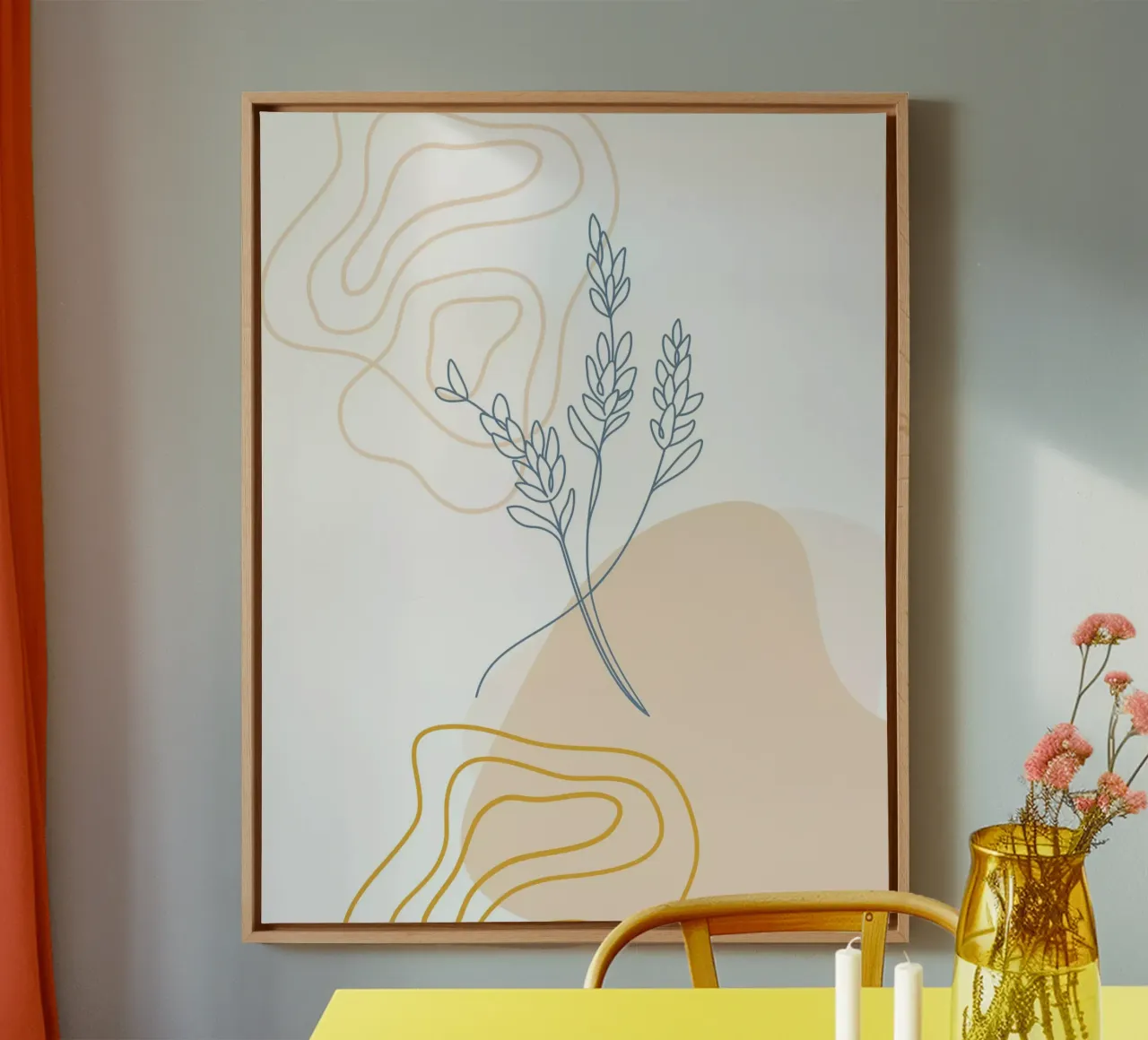 Minimalistische droogbloemen canvas met Baklijst van YSV MINIMALIST