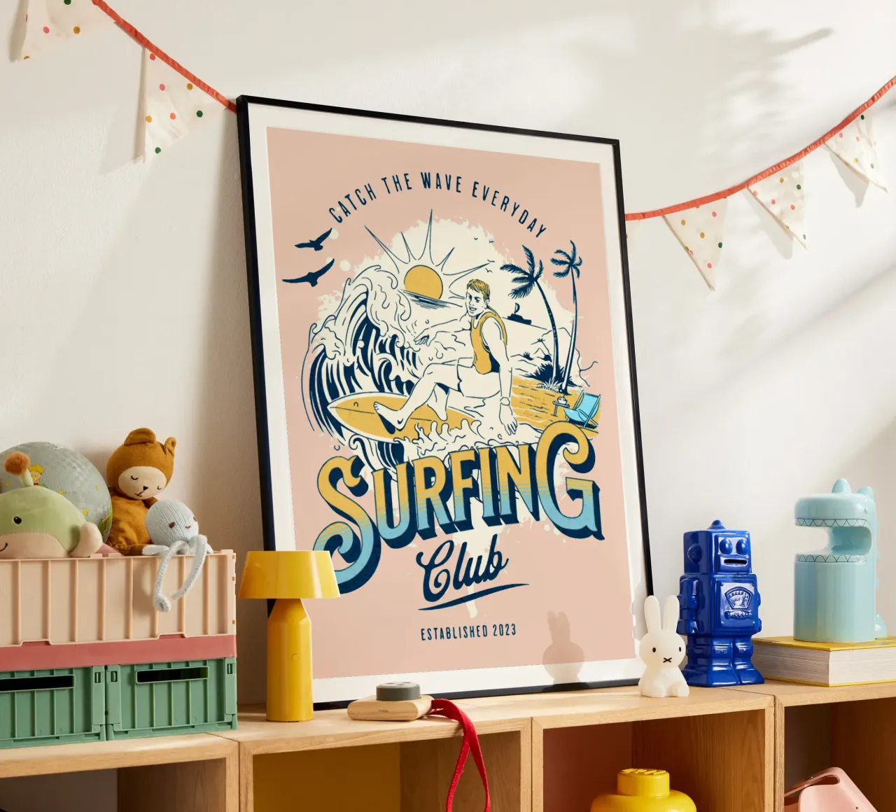 Coger la ola todos los días poster con marco de aluminio de Gunawan Rb