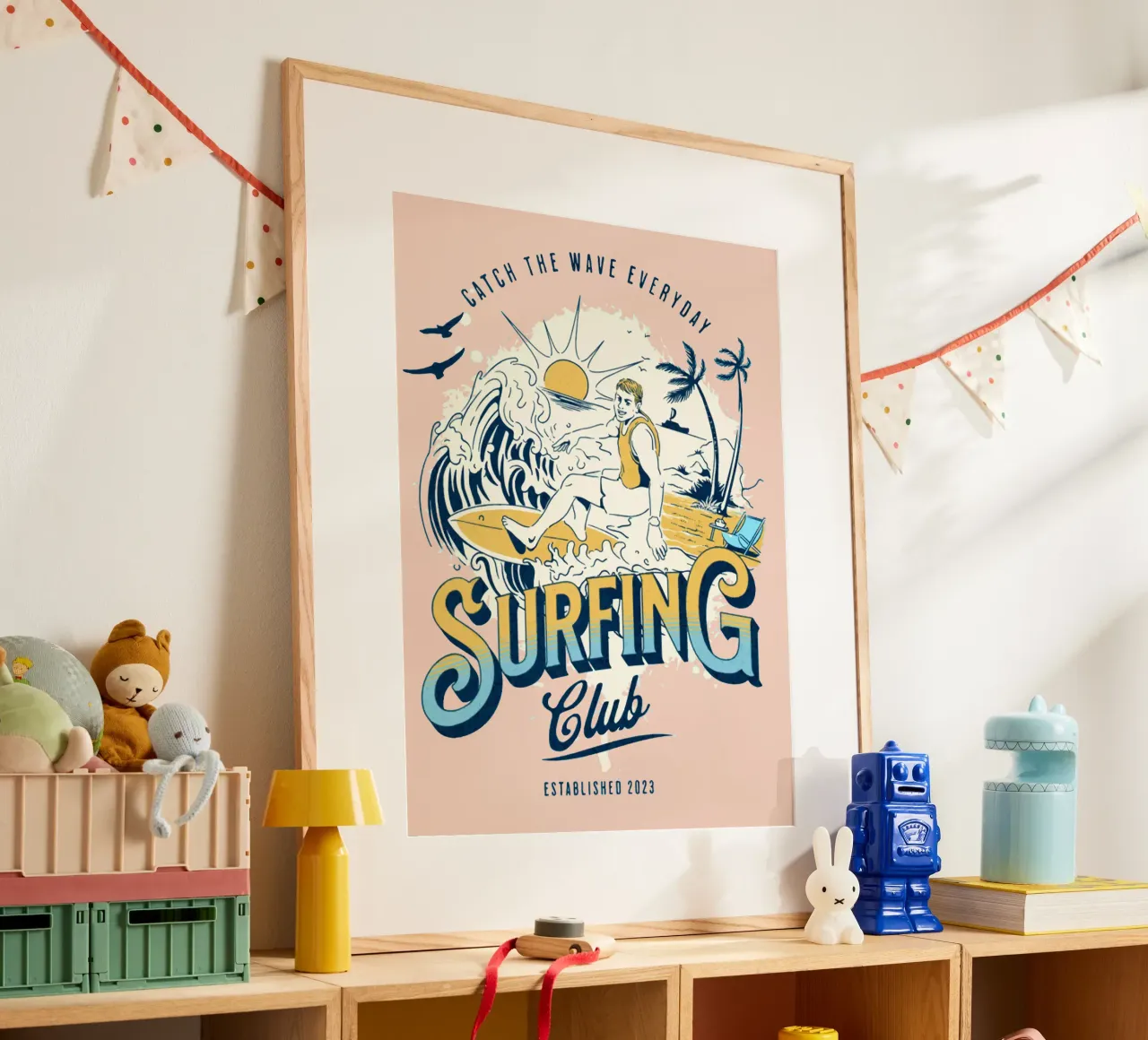 Coger la ola todos los días poster con marco de aluminio de Gunawan Rb