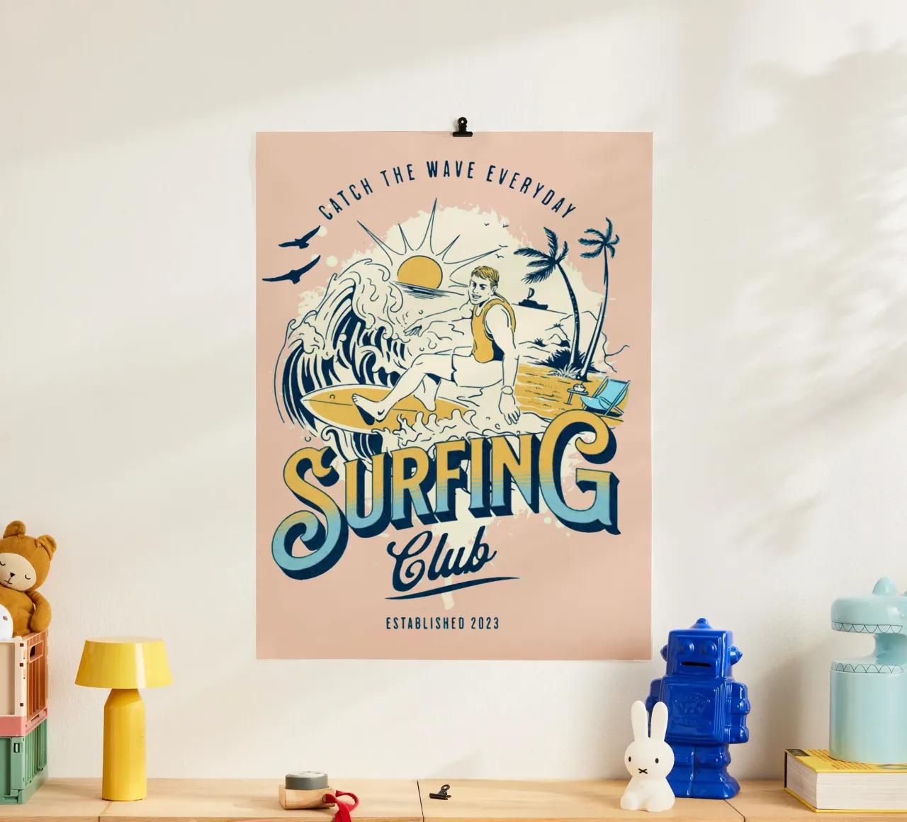 Coger la ola todos los días poster con marco de aluminio de Gunawan Rb