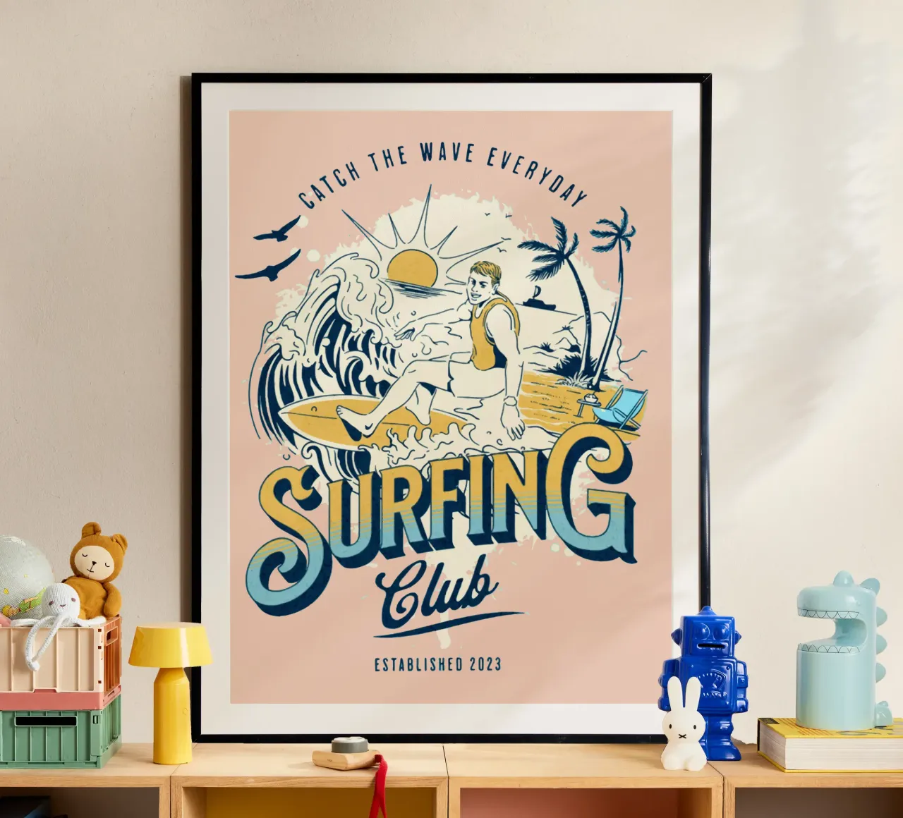 Coger la ola todos los días poster con marco de aluminio de Gunawan Rb