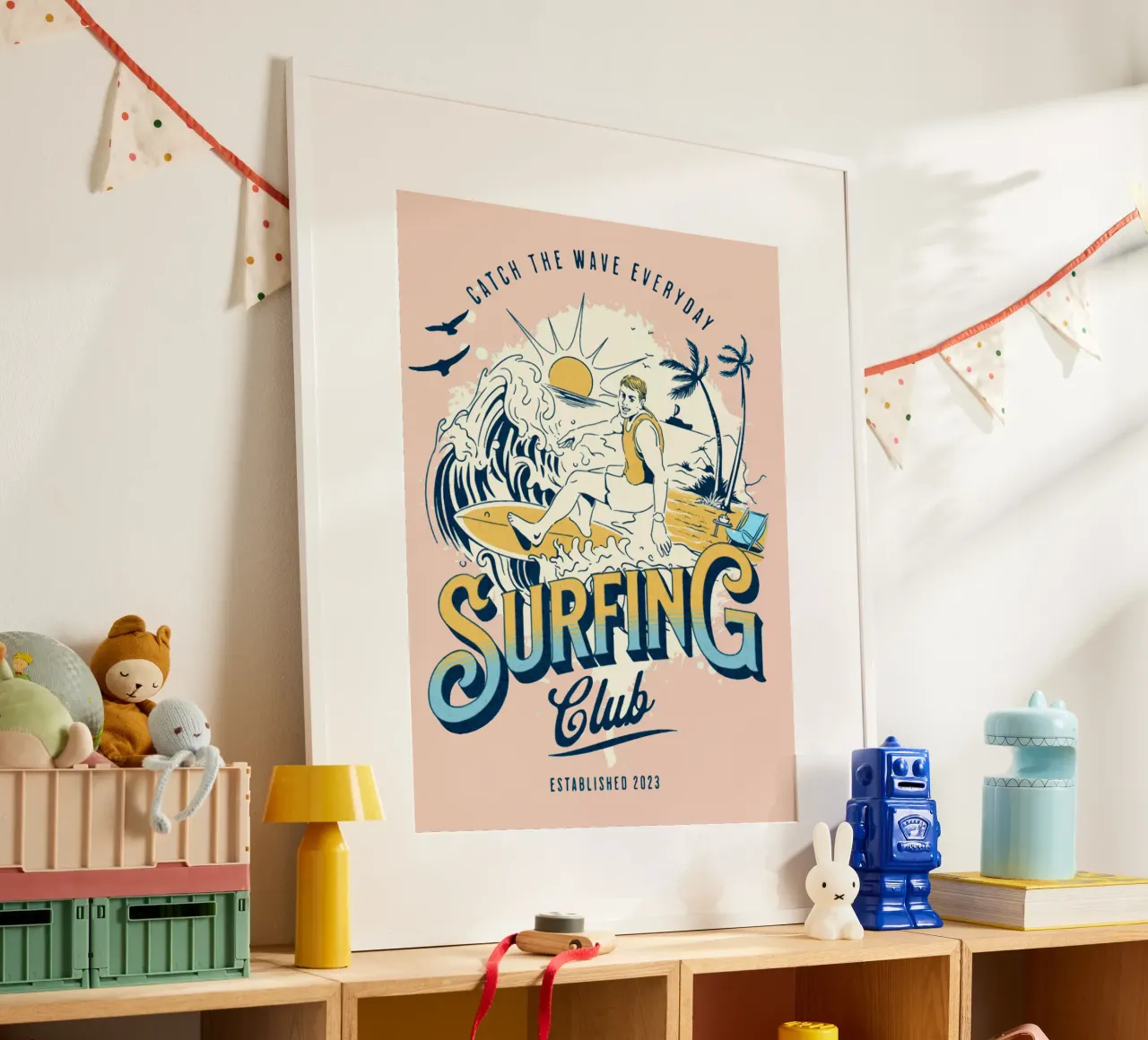 Coger la ola todos los días poster con marco de aluminio de Gunawan Rb