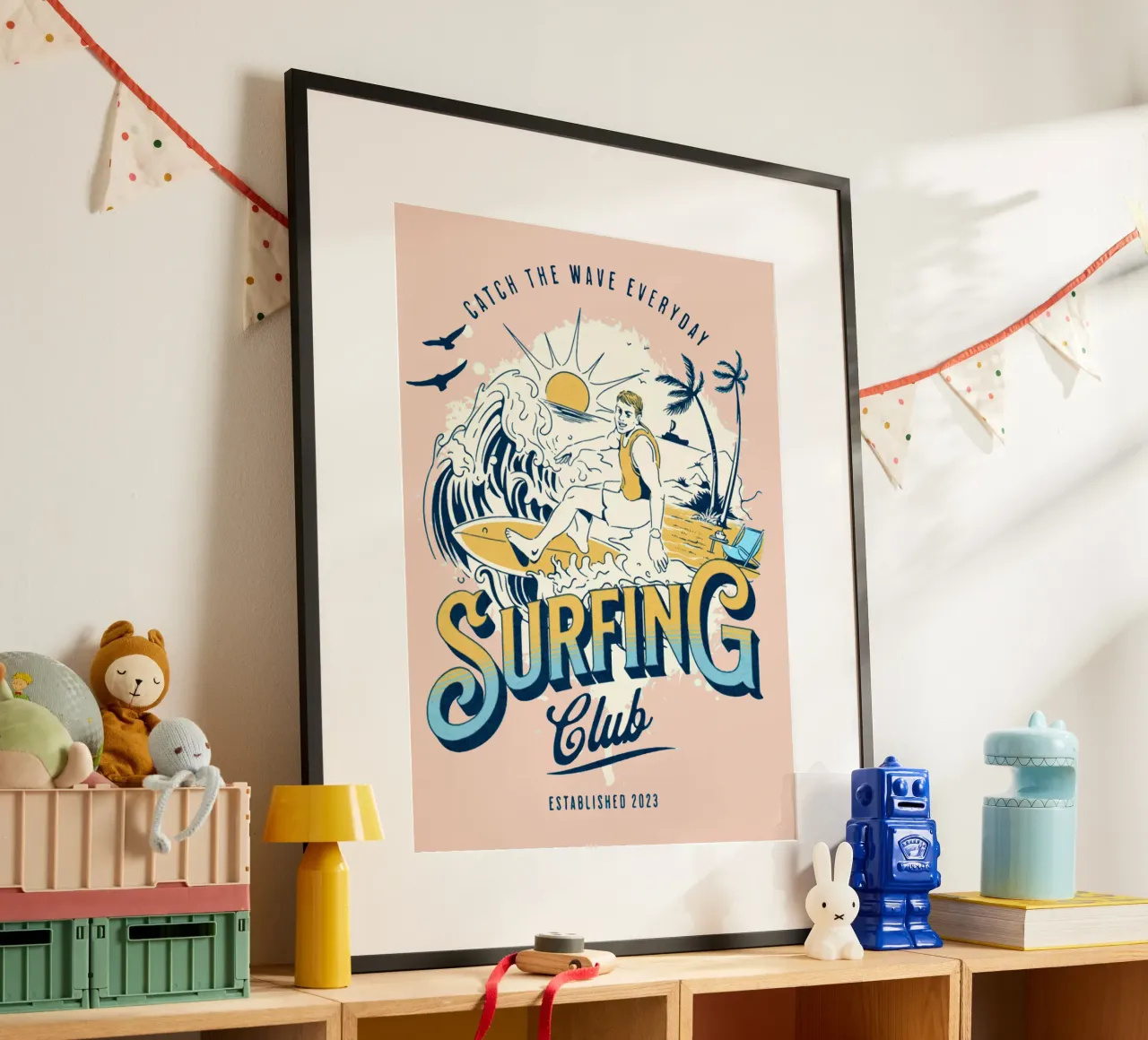 Coger la ola todos los días poster con marco de aluminio de Gunawan Rb