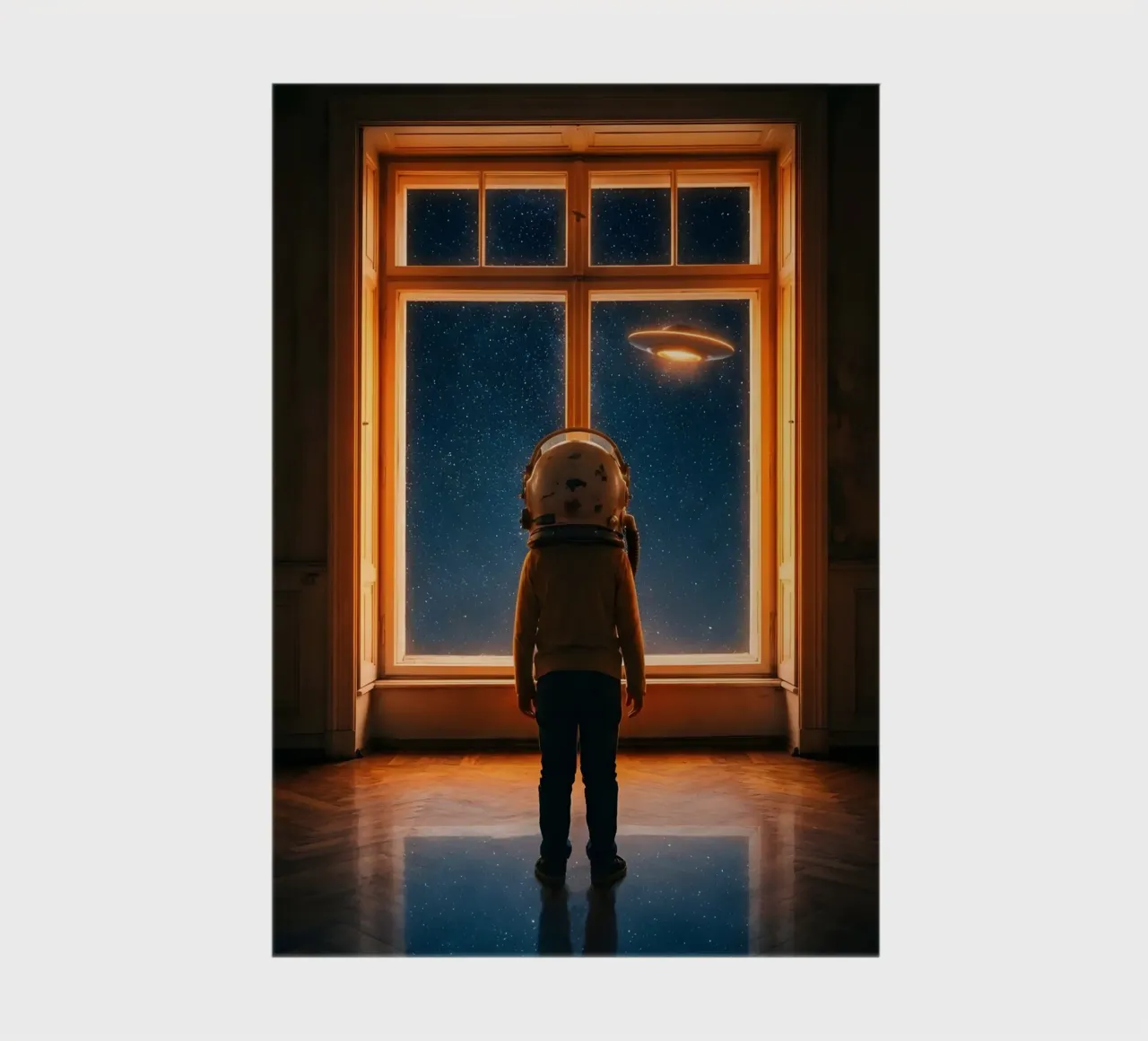 Wonder of the Unknown: Kid Astronaut and UFO Window Art notebook by Cosmic Reverie Studio