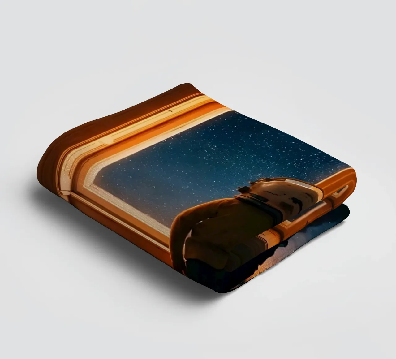 Wonder of the Unknown: Kid Astronaut and UFO Window Art towel by Cosmic Reverie Studio