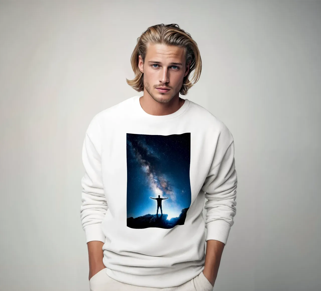 Abbracciare l'universo: Silhouette sotto la Via Lattea felpa da Cosmic Reverie Studio