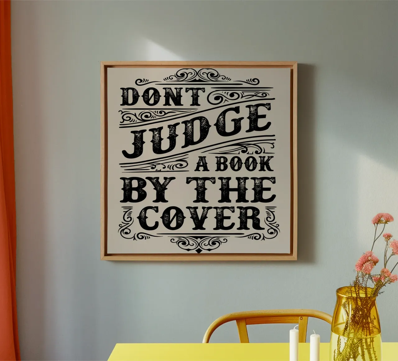 Dont judge book by The Cover canvas with Floater frame by Gunawan Rb