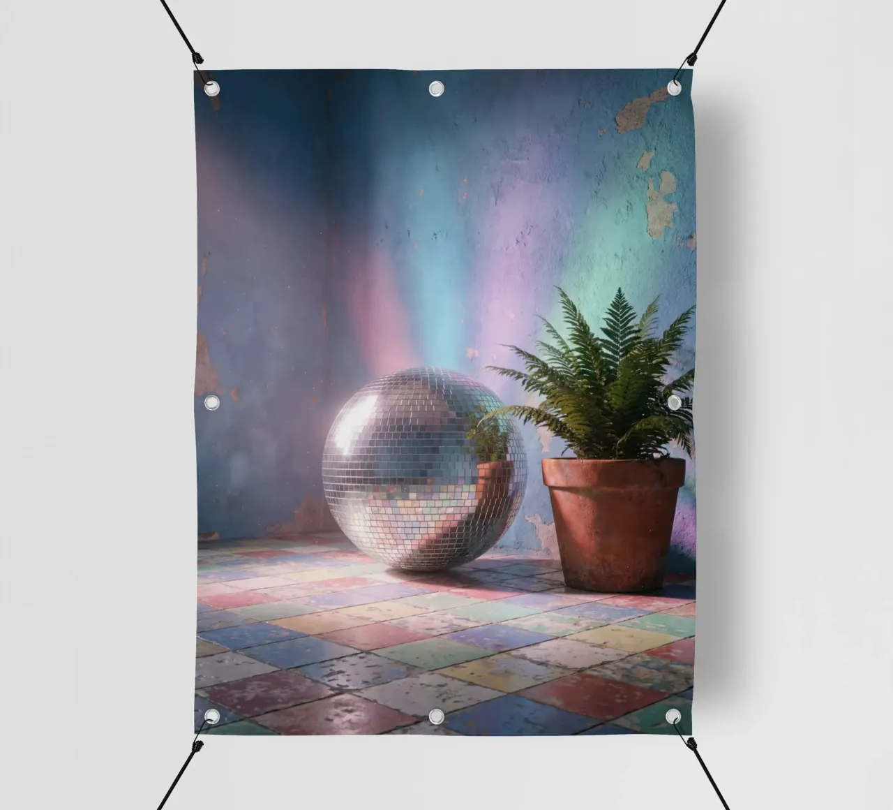 Grosse Disko Kugel, Abstrakte digitales Bild mit retro Vibes telo in pvc da RB-Digital-Paintings