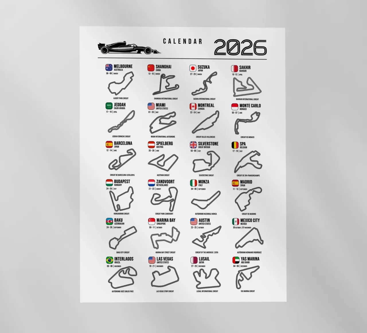 Programma Auto da corsa di Formula 2026 pellicola backlit da Mariel Toigo