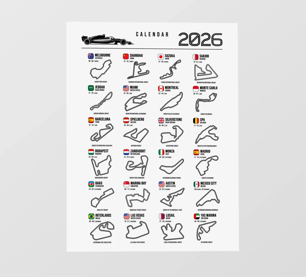 Programma Auto da corsa di Formula 2026 pellicola backlit da Mariel Toigo