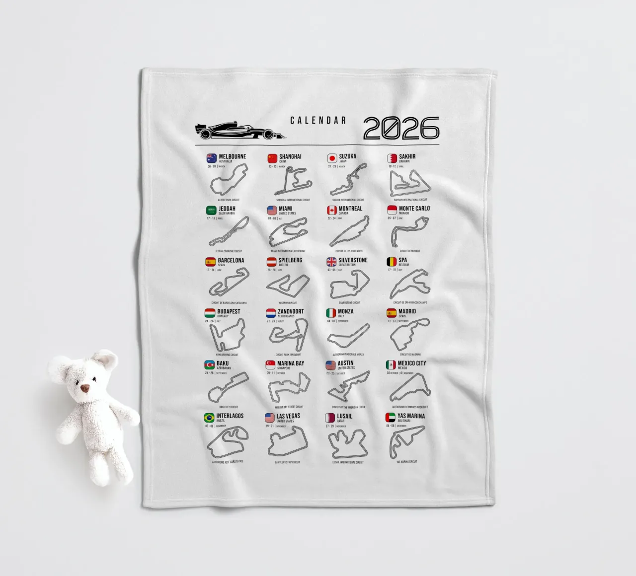 Programma Auto da corsa di Formula 2026 coperta in pile da Mariel Toigo