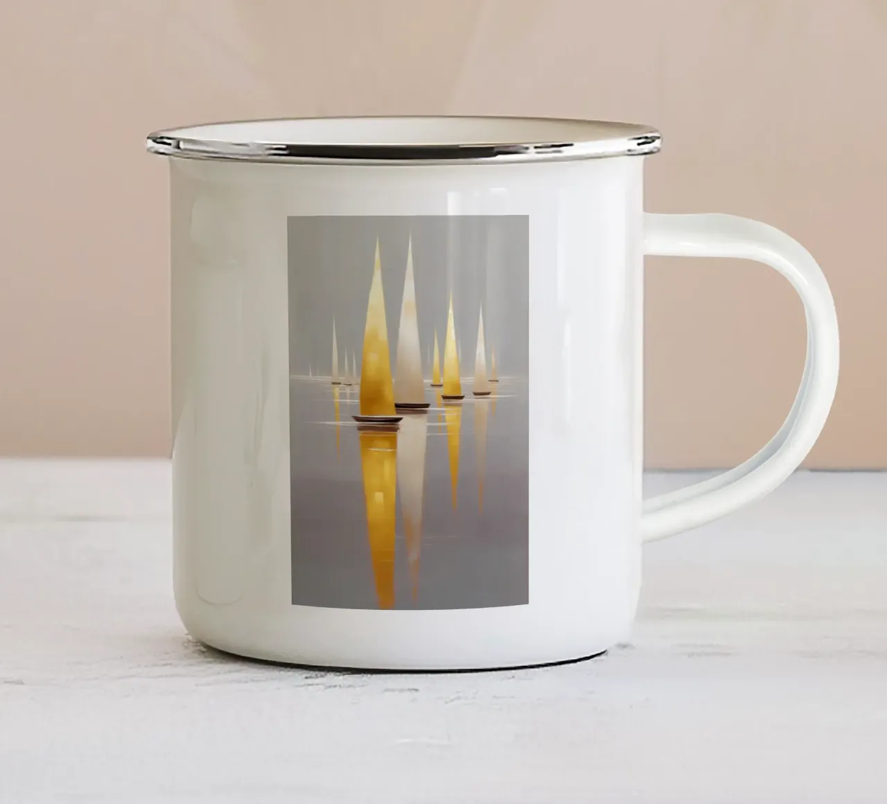 Porto di yacht in argento e oro | Pittura su tela tazza in smalto da Autofocus