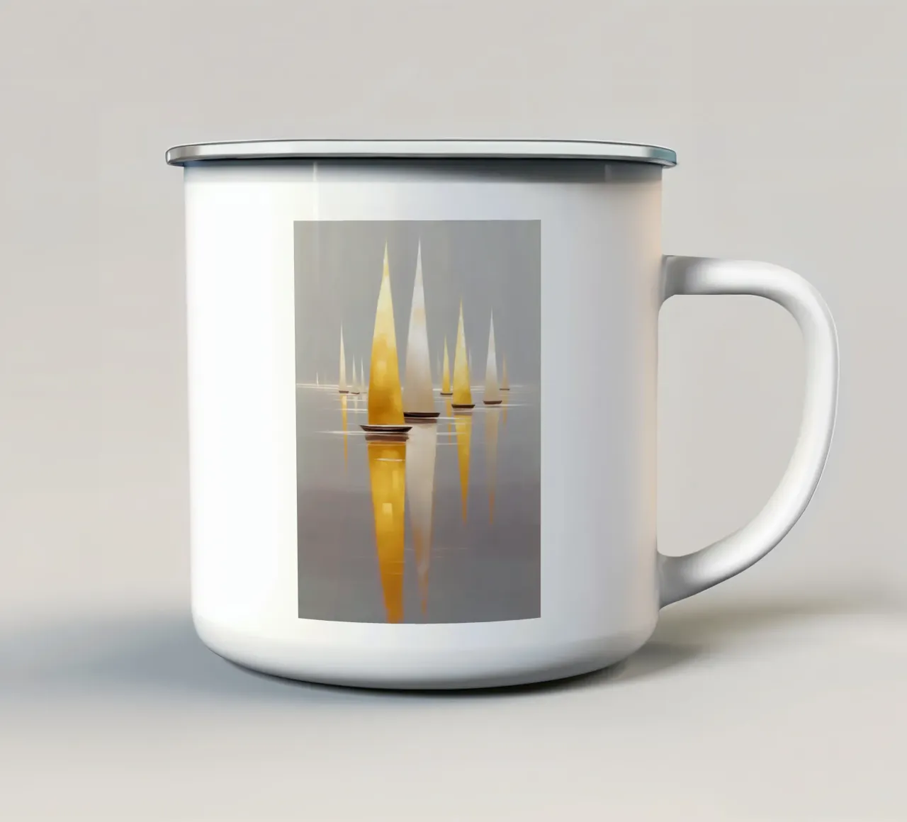 Porto di yacht in argento e oro | Pittura su tela tazza in smalto da Autofocus