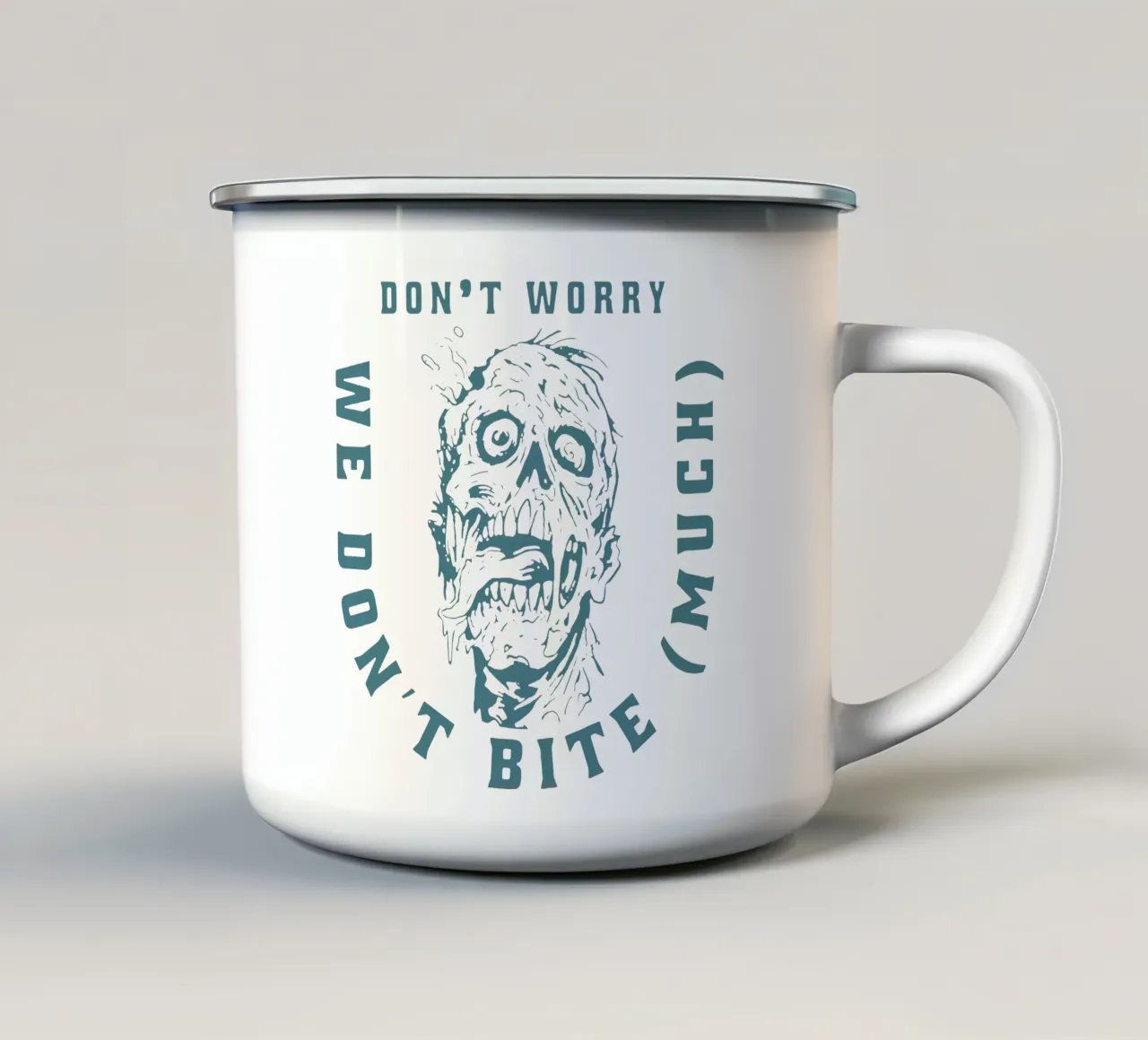 Non preoccupatevi, noi non mordiamo tazza in smalto da Gunawan Rb