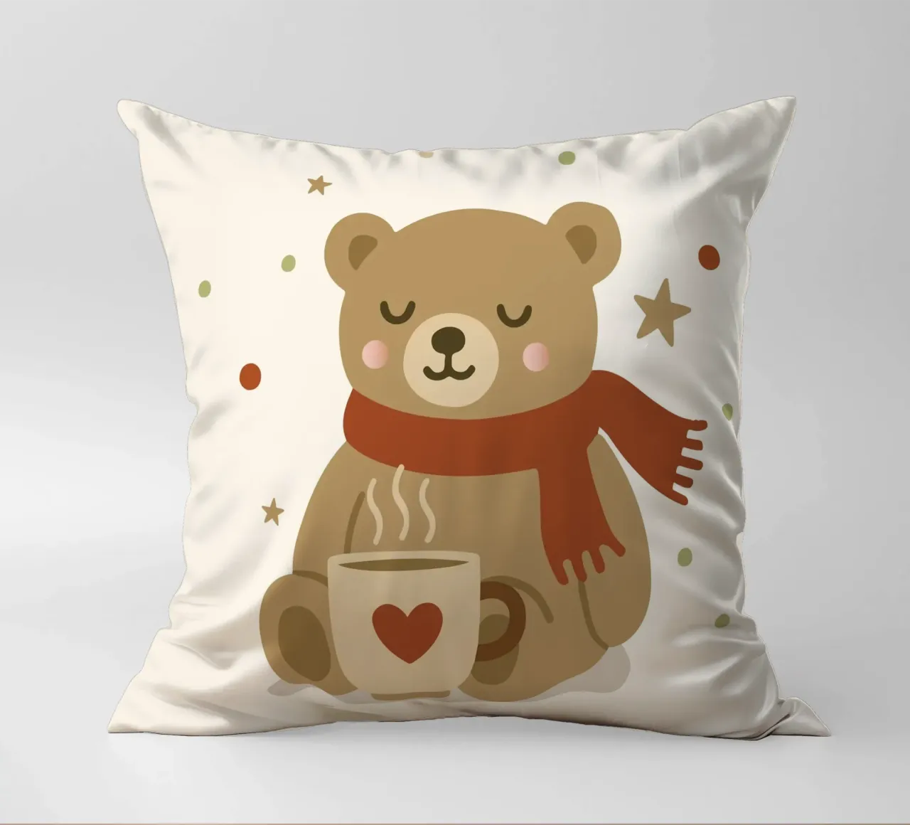 Simpatico orso in inverno con sciarpa e tazza calda cuscino da NA/MO