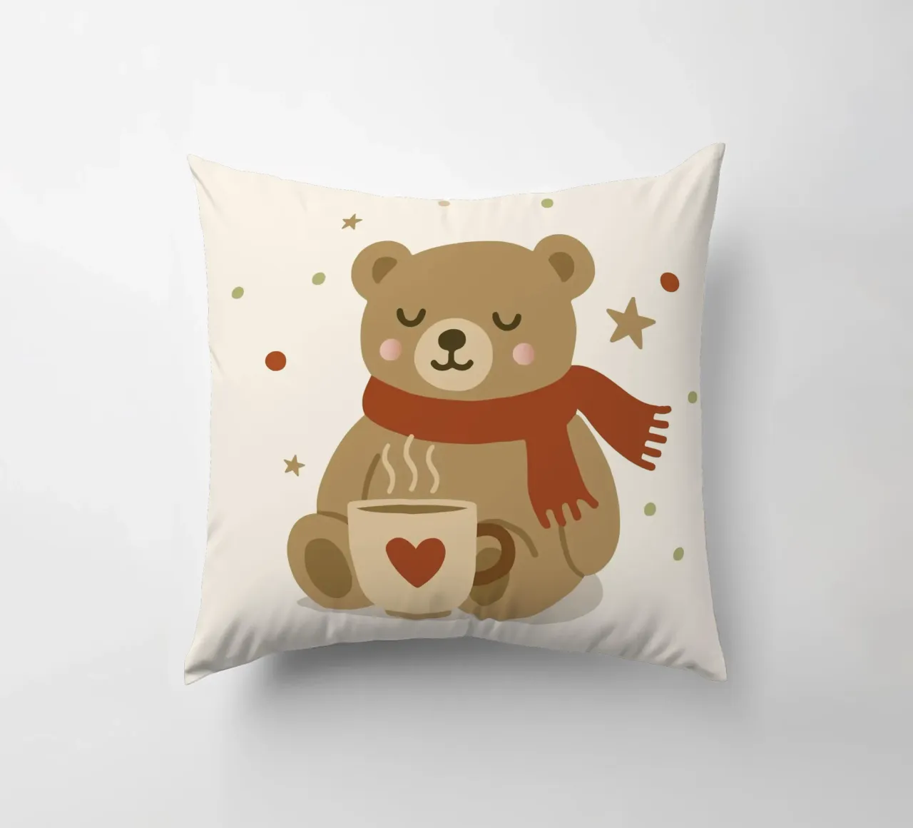 Simpatico orso in inverno con sciarpa e tazza calda cuscino da NA/MO