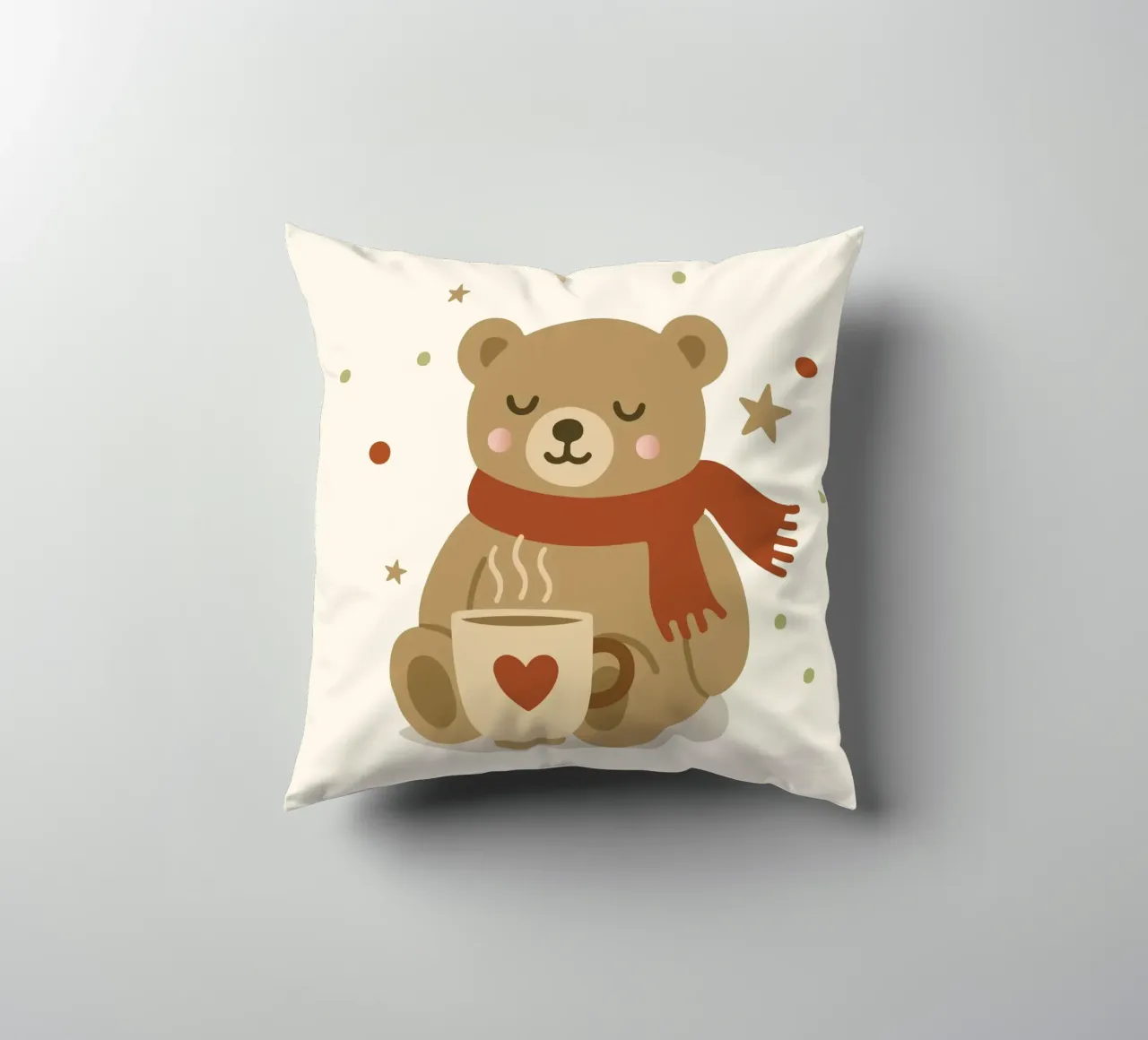 Simpatico orso in inverno con sciarpa e tazza calda cuscino da NA/MO