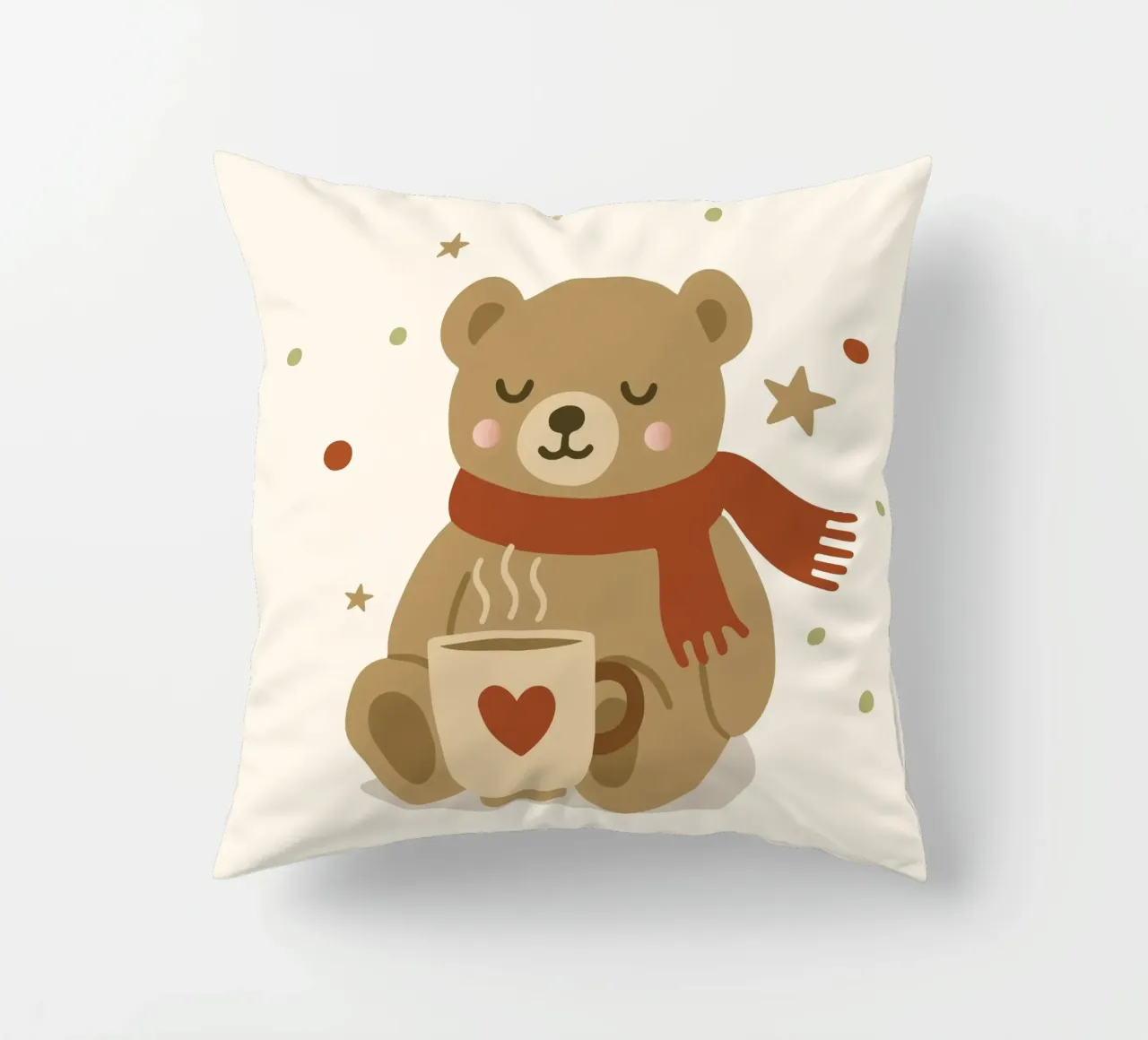 Simpatico orso in inverno con sciarpa e tazza calda cuscino da NA/MO