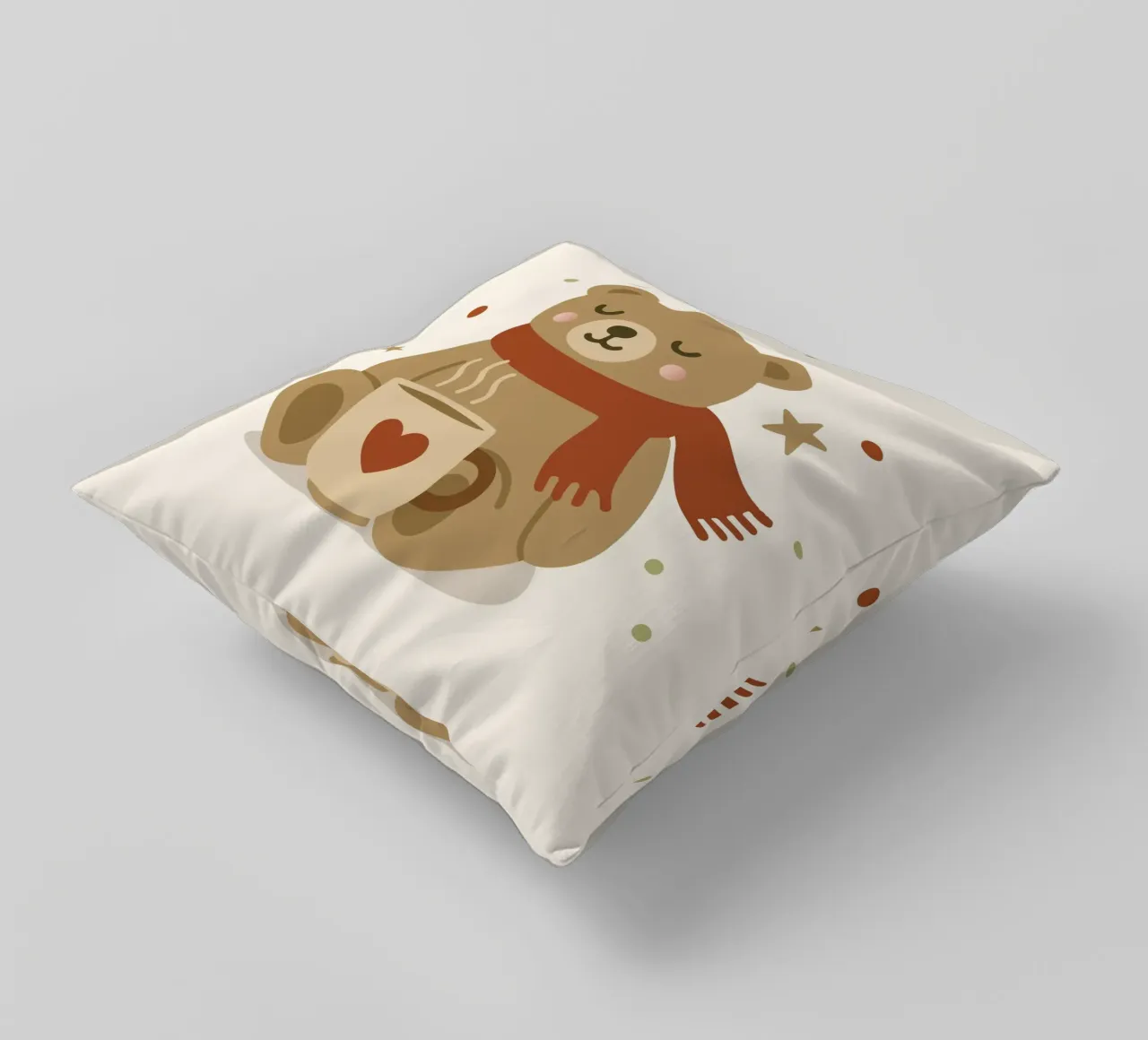 Simpatico orso in inverno con sciarpa e tazza calda cuscino da NA/MO