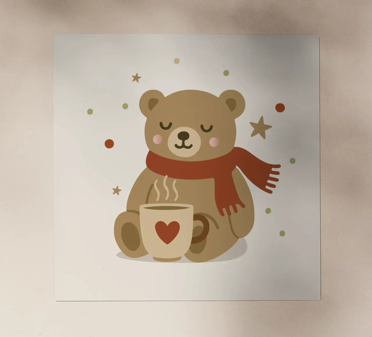 Simpatico orso in inverno con sciarpa e tazza calda pellicola backlit da NA/MO