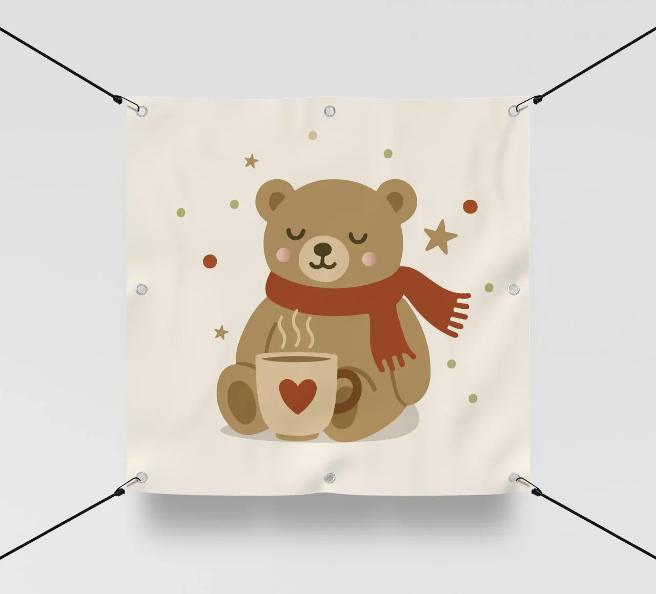 Simpatico orso in inverno con sciarpa e tazza calda telo in pvc da NA/MO