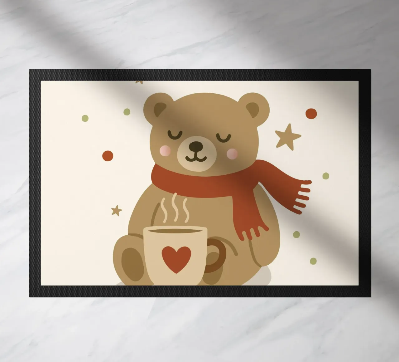 Simpatico orso in inverno con sciarpa e tazza calda zerbino da NA/MO