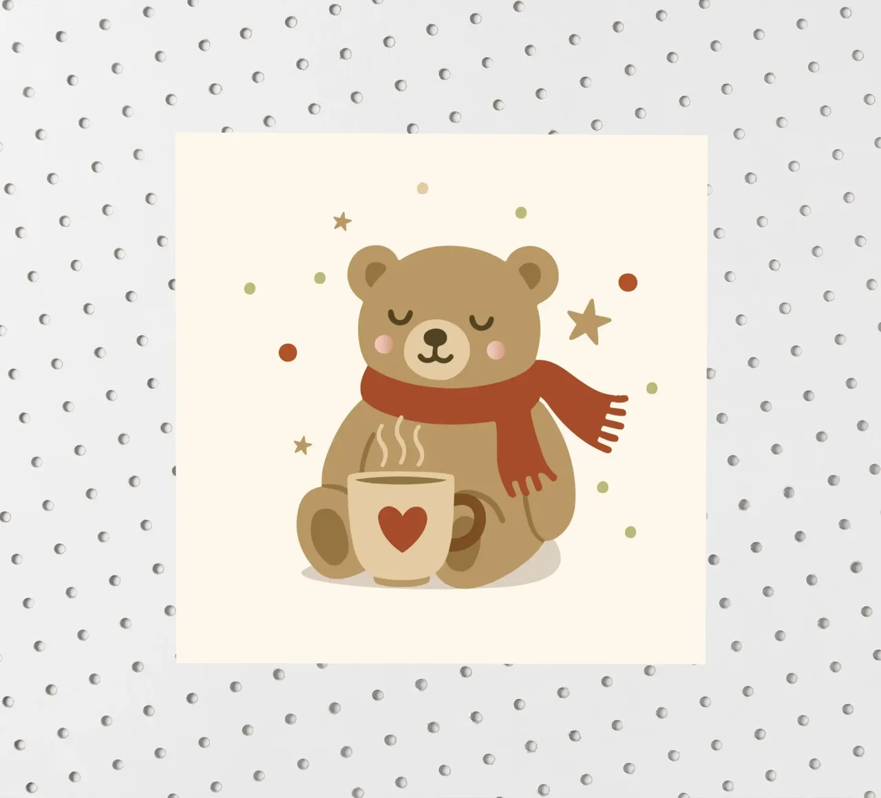 Simpatico orso in inverno con sciarpa e tazza calda adesivo da NA/MO