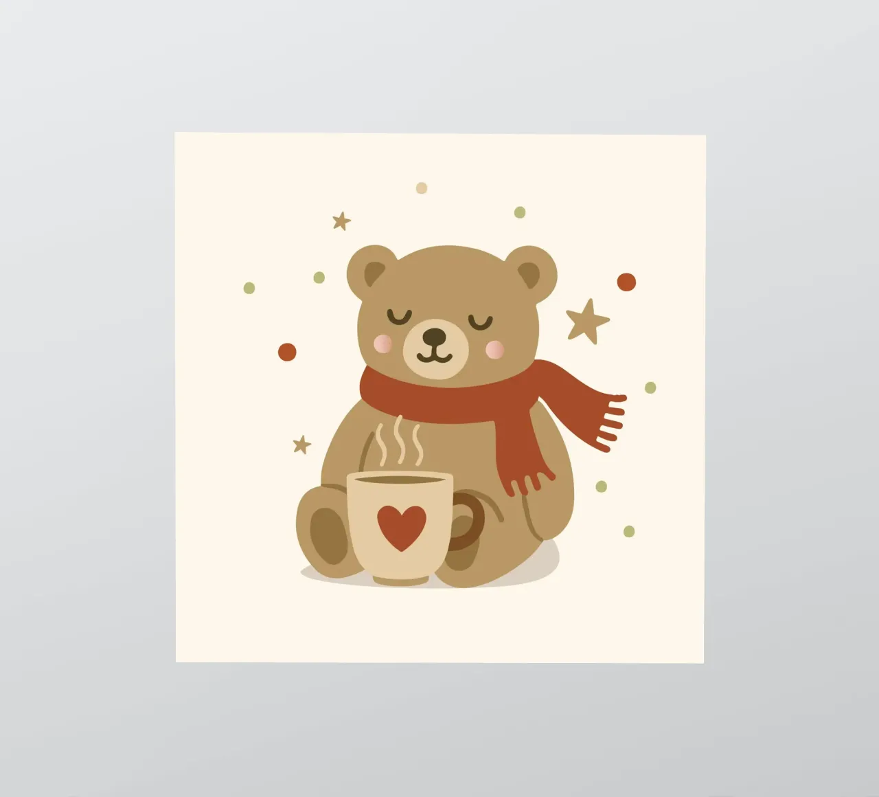 Simpatico orso in inverno con sciarpa e tazza calda adesivo da NA/MO