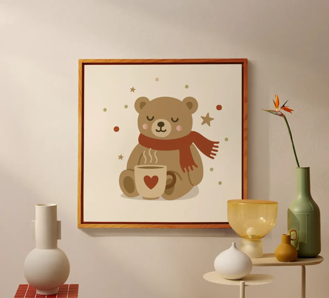 Simpatico orso in inverno con sciarpa e tazza calda plexiglass da NA/MO