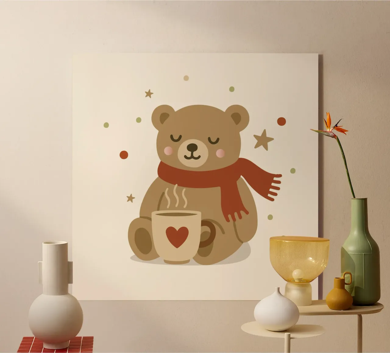 Simpatico orso in inverno con sciarpa e tazza calda plexiglass da NA/MO