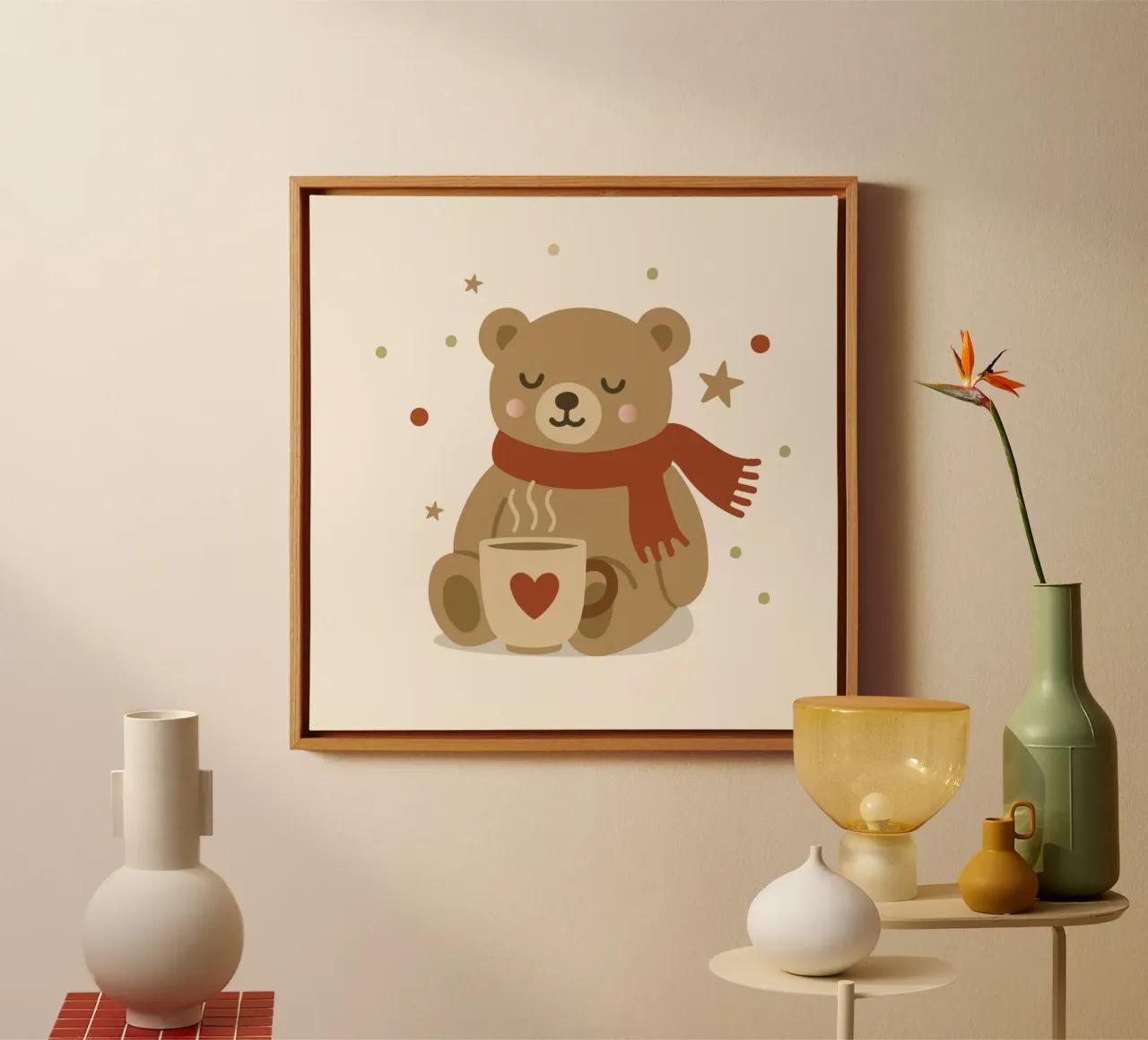 Simpatico orso in inverno con sciarpa e tazza calda tela da NA/MO