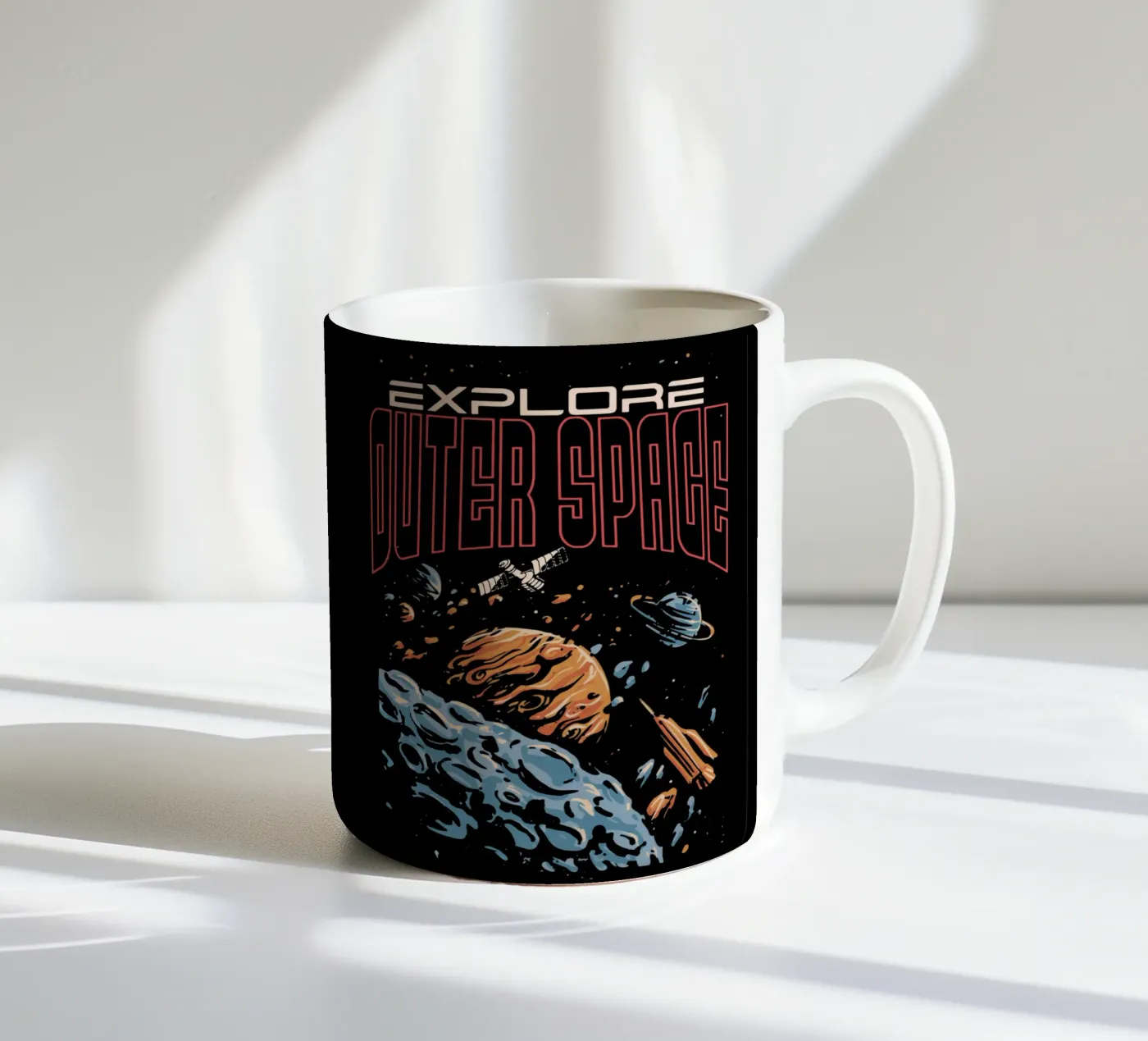 Explore outer space ceramic mug by Gunawan Rb